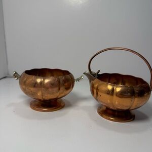Venetian Copper by Morton Parker Sugar & Creamer Set Vintage 1970s Pewter Handle